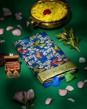 Banarasi Kalamkari Print Saree With Gold Glitter Print