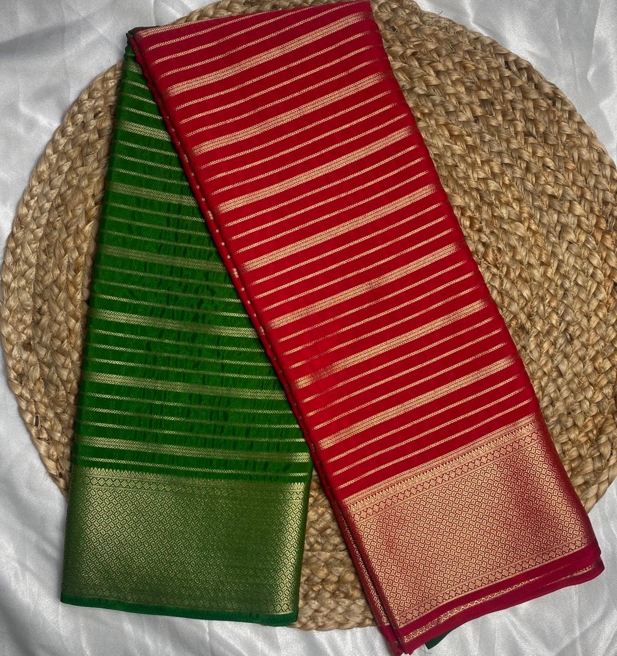 Semi Mysore Silk Saree with Zari Stripes & Rich Border