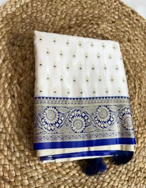 White banarasi mushru silk MTV