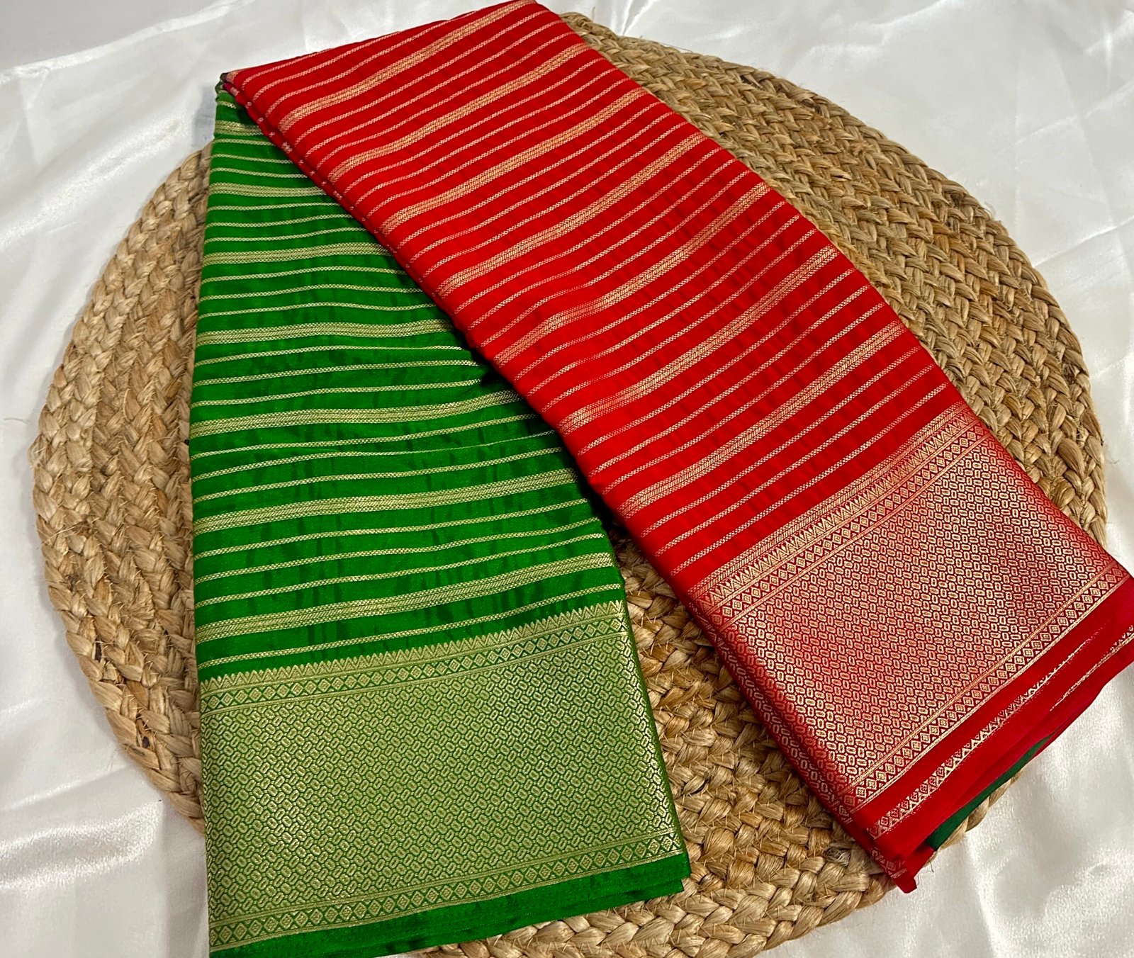 Semi Mysore Silk Saree with Zari Stripes & Rich Border