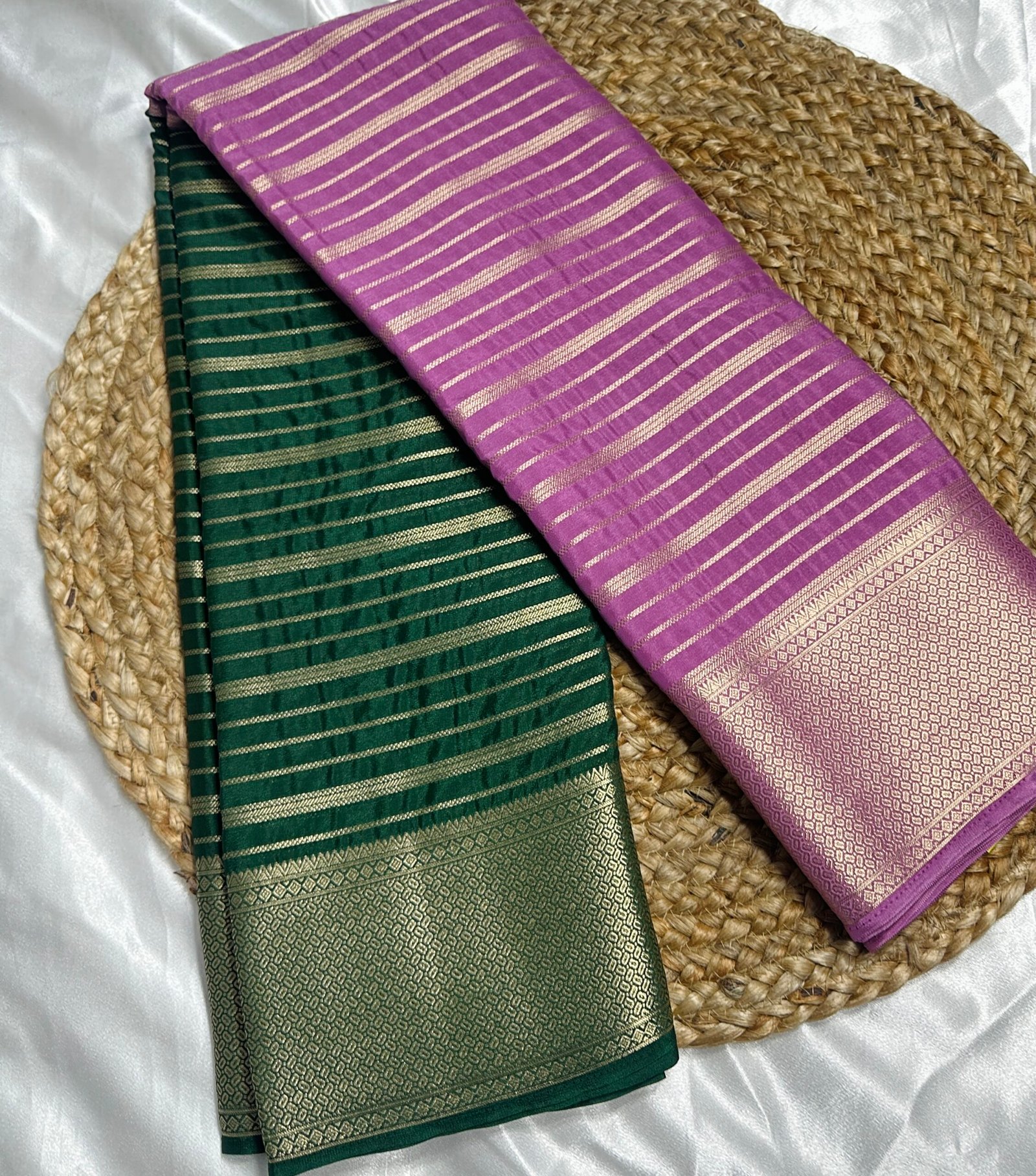 Semi Mysore Silk Saree with Zari Stripes & Rich Border