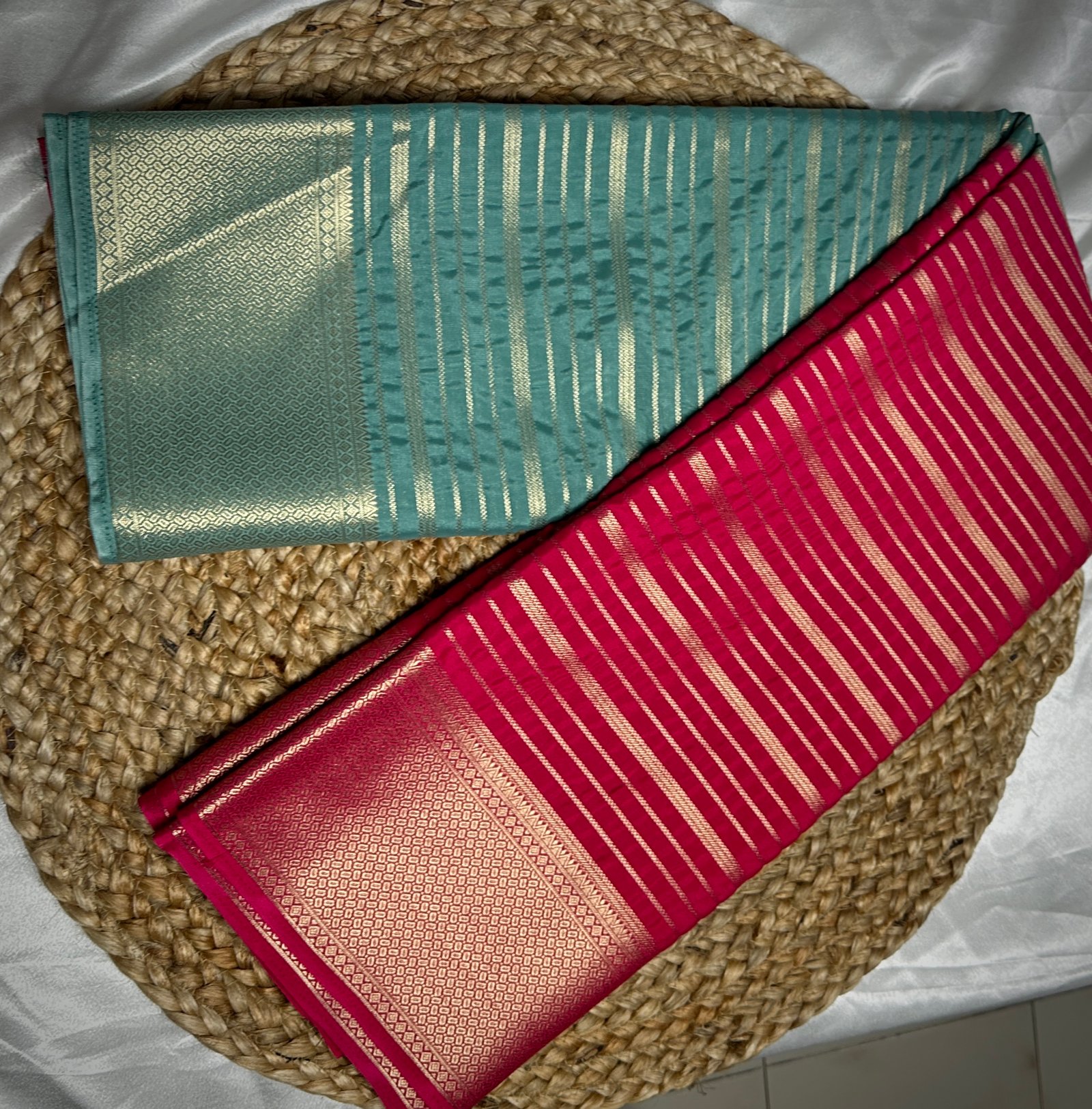 Semi Mysore Silk Saree with Zari Stripes & Rich Border