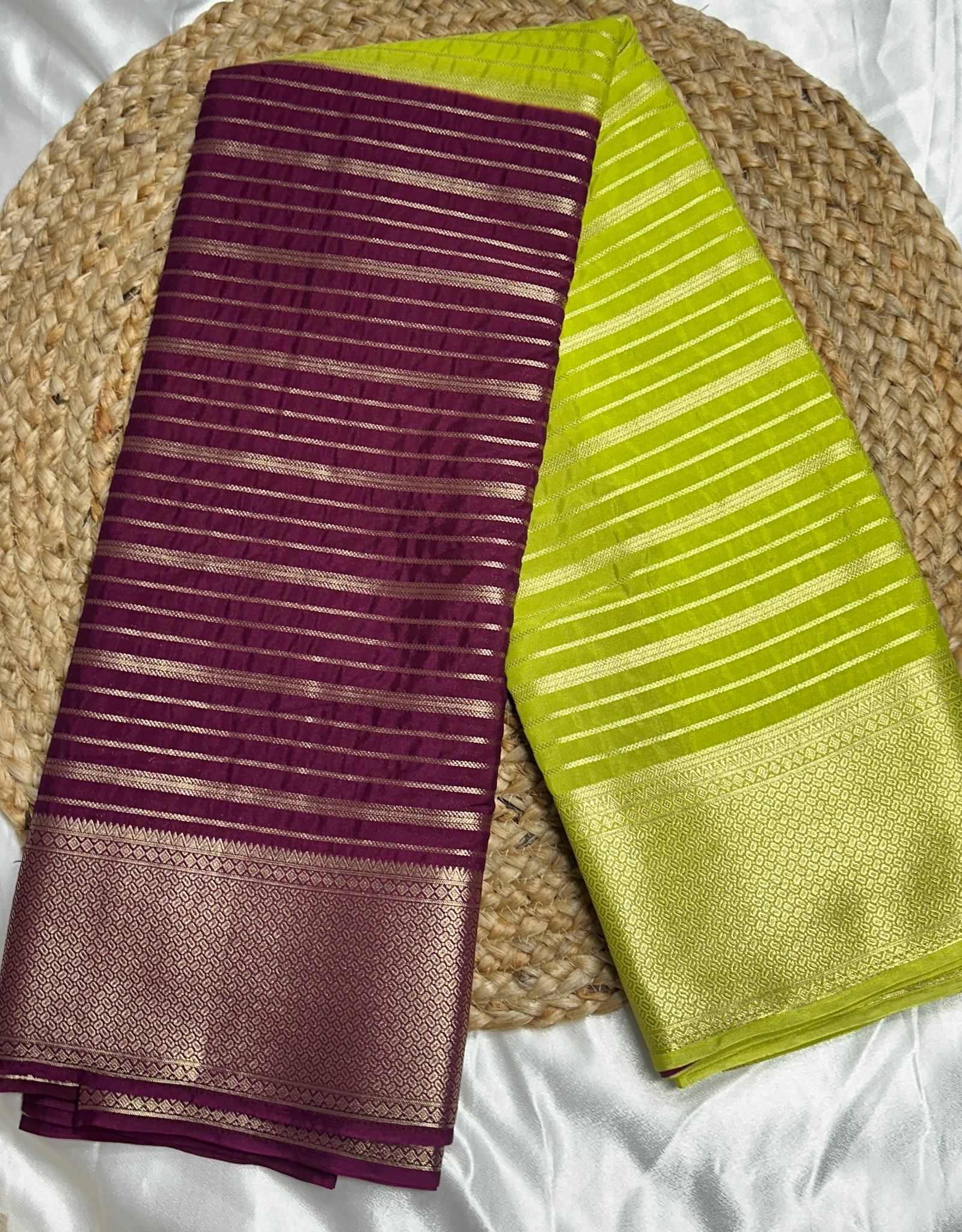 Semi Mysore Silk Saree with Zari Stripes & Rich Border